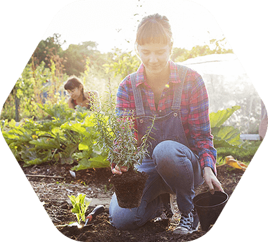 Woman potting plant